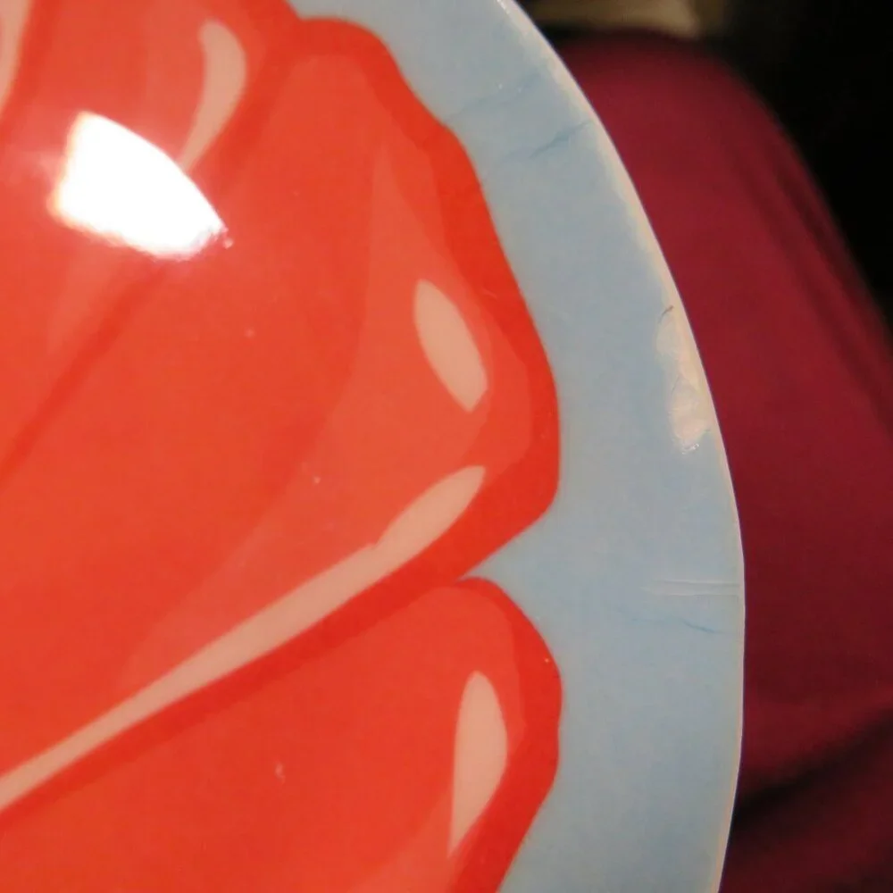 Melamine (16) Pink Seashell Plates on blue background 7